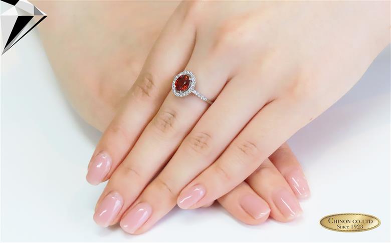 スペサルティンガーネットリング ダイヤモンド プラチナ　【ジュエリー 指輪】