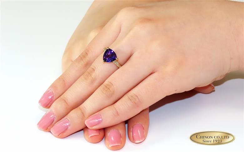 トリリアントアメジスト ダイヤモンド リング K18イエローゴールド　【ジュエリー 指輪】