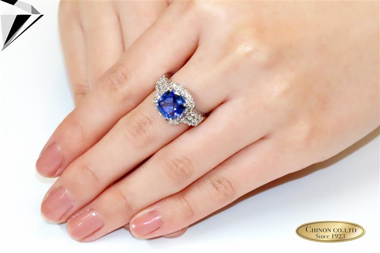 PTクッションカットタンザナイト/ダイヤモンドリング　KT1188　【ジュエリー 指輪】