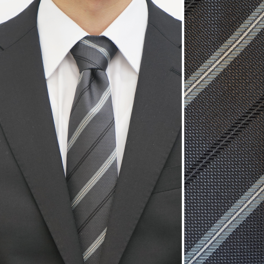 カシワギオリジナル ネクタイ「ストライプ」S002 グレー