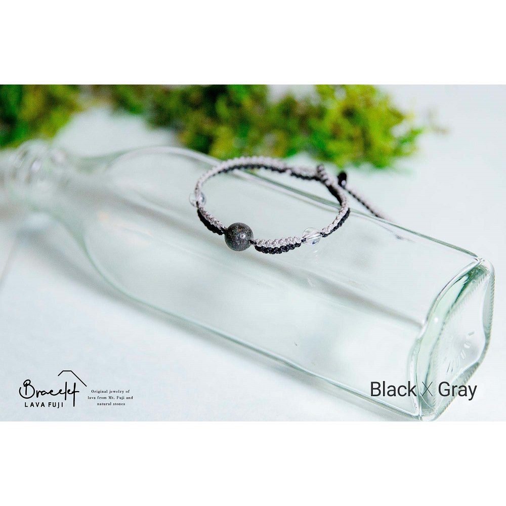 富士山溶岩ブレスレット（ワックスコード）【2色ミックス】【ブラック/グレー】～Lava Fuji Bracelet～