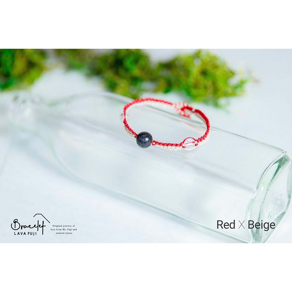 富士山溶岩ブレスレット（ワックスコード）【2色ミックス】【レッド/ベージュ】～Lava Fuji Bracelet～