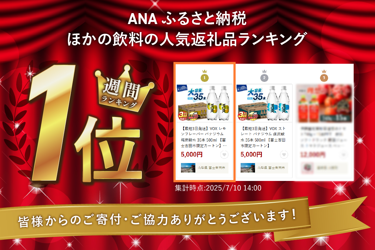 VOX レモンフレーバー バナジウム 強炭酸水 35本 500ml 【富士吉田市限定カートン】【マツコの知らない世界】 レモンフレーバー