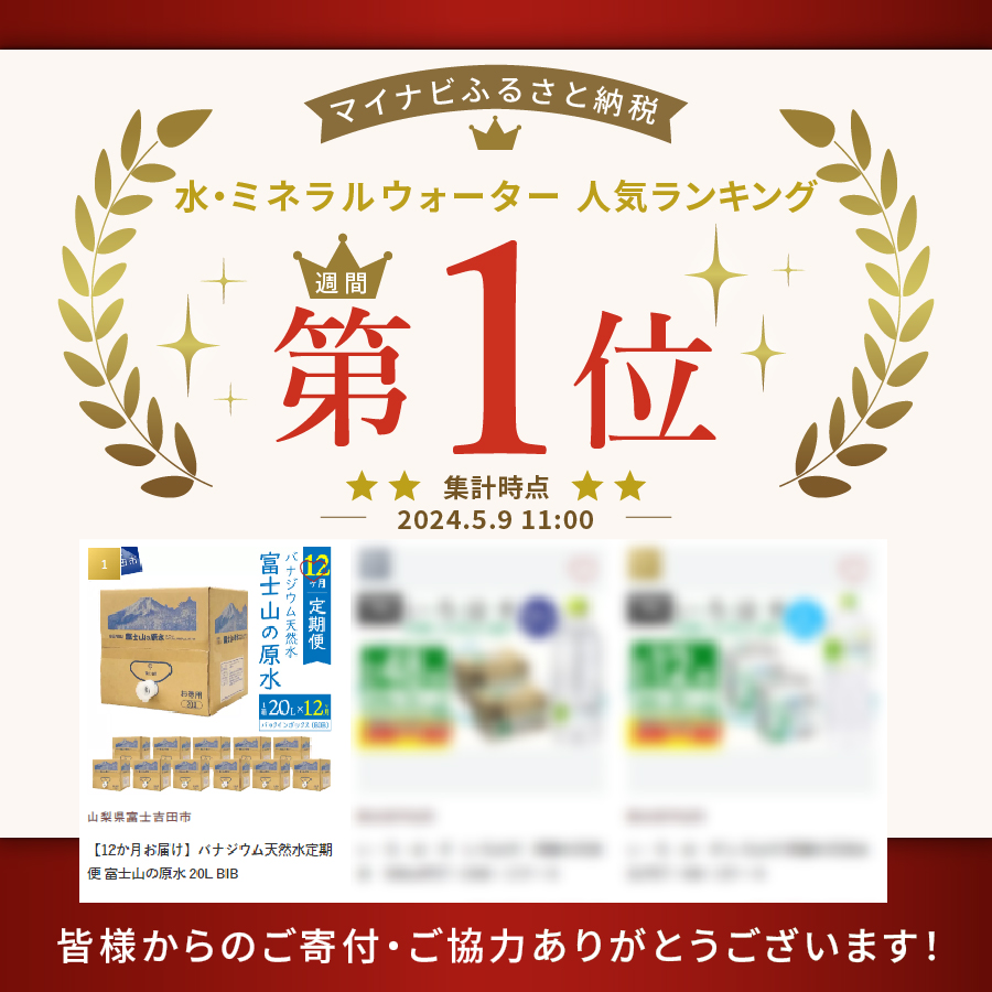 【12か月お届け】バナジウム天然水定期便 富士山の原水 20L BIB
