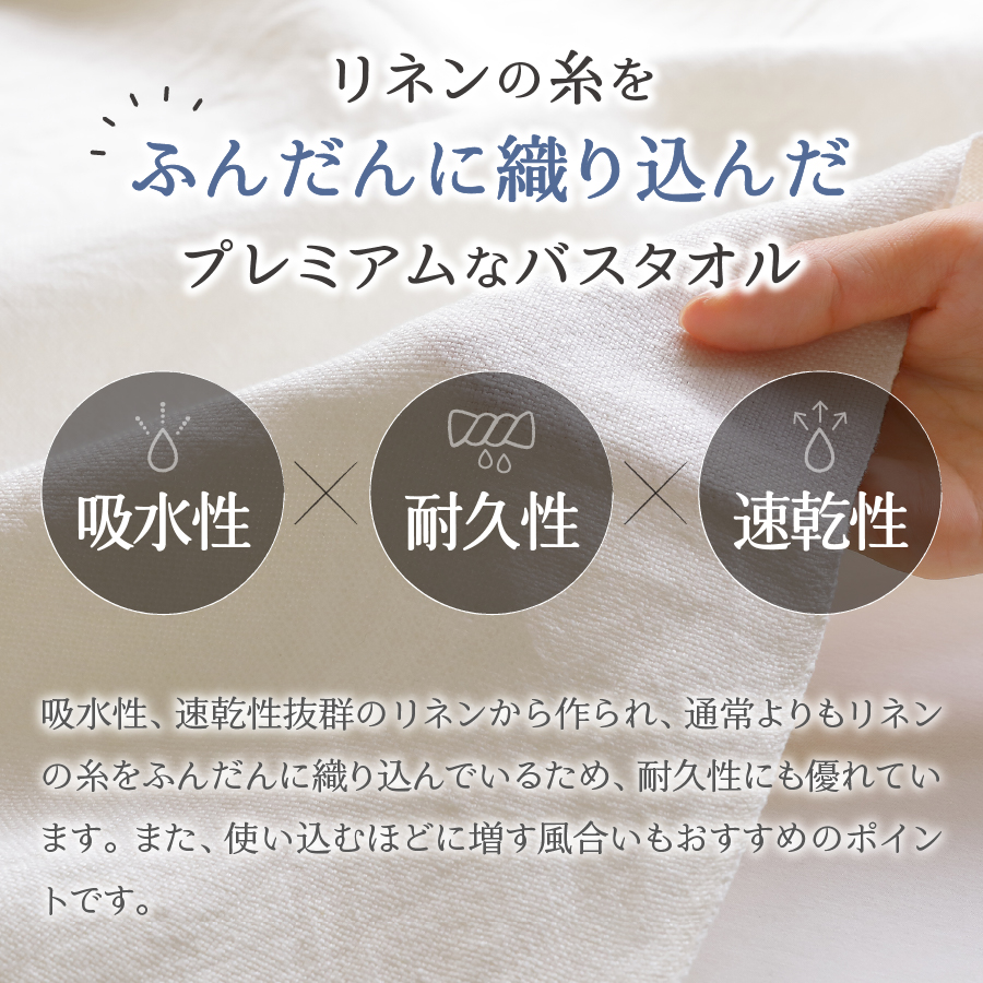 プレミアムプレーンリネンバスタオル（生成り×ホワイト）