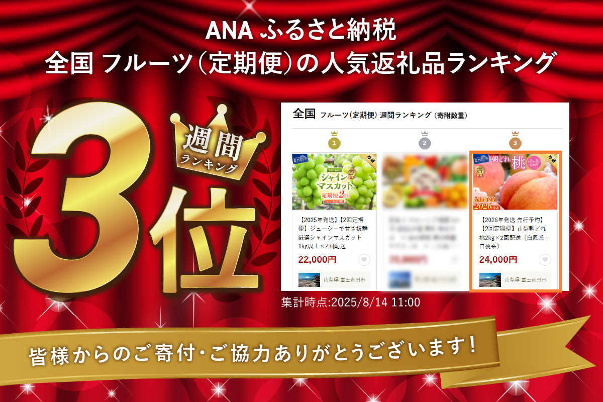 【2026年発送 先行予約】【2回定期便】山梨朝どれ桃2kg×2回配送（白鳳系・白桃系）