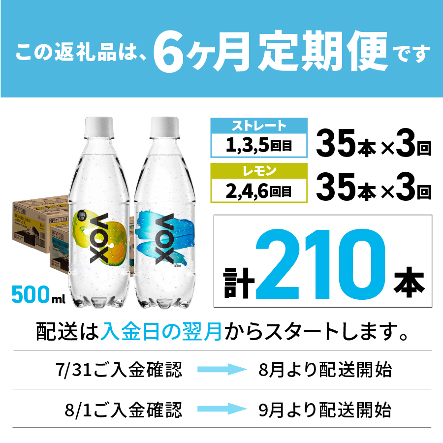 【6か月ミックス定期便】VOX バナジウム 強炭酸水 500ml 35本(ストレート＆レモン)