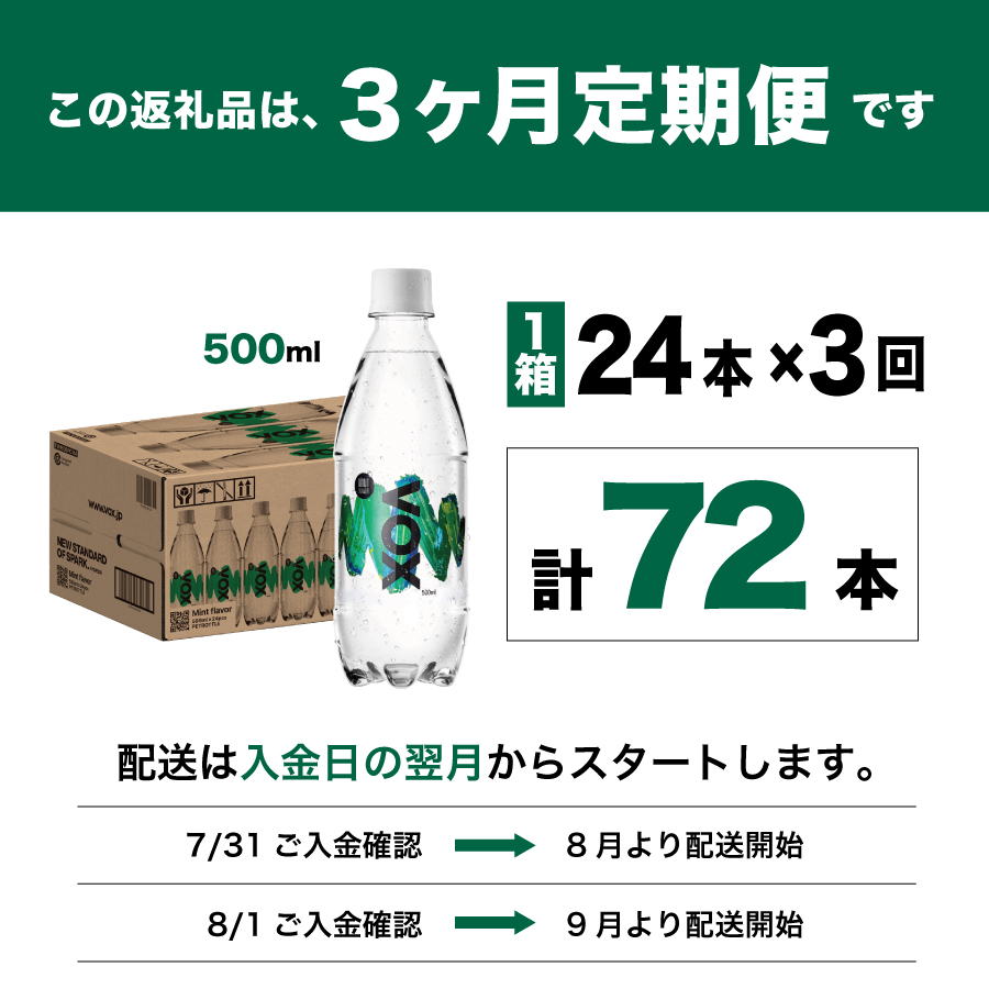 【3か月定期便】VOX バナジウム 強炭酸水 500ml 24本(ミントフレーバー)