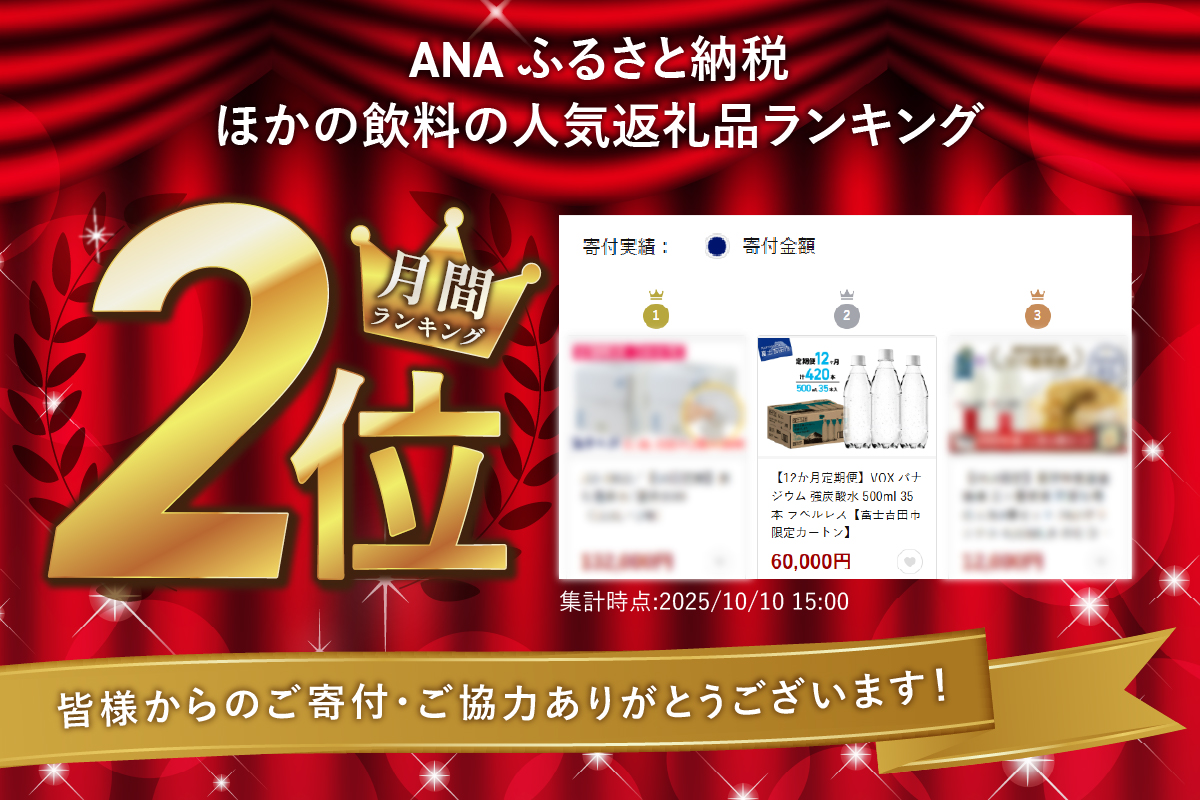 【12か月定期便】VOX バナジウム 強炭酸水 500ml 35本 ラベルレス【富士吉田市限定カートン】