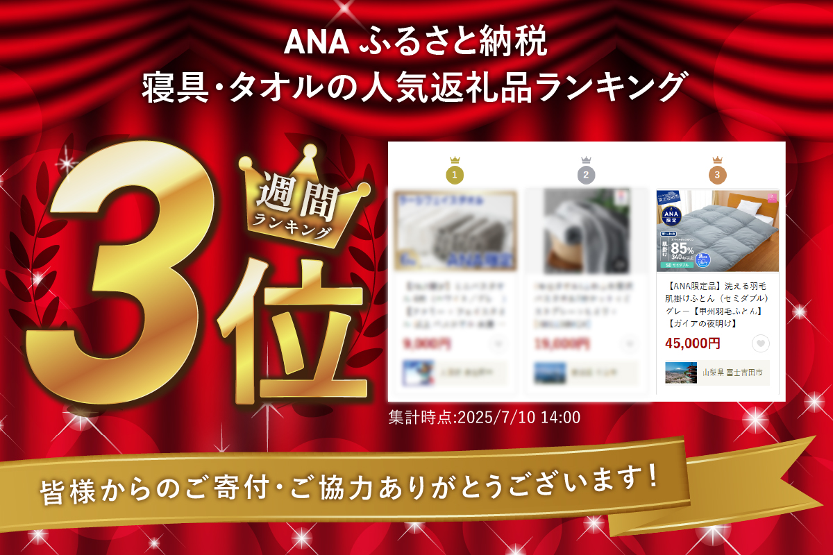 【ANA限定品】洗える羽毛肌掛けふとん（セミダブル）グレー【甲州羽毛ふとん】【ガイアの夜明け】 セミダブル