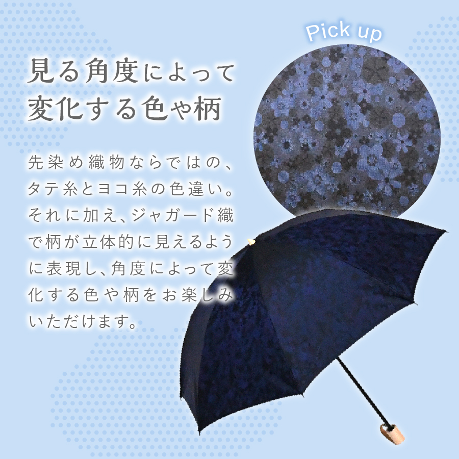 花ジャガード（晴雨兼用折りたたみ傘）ネイビー