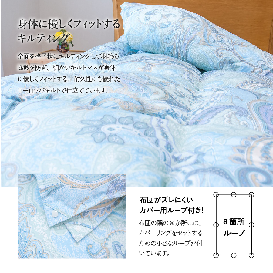 【ダニ忌避率84％】さらっと薄手タイプの羽毛布団　藍白色
