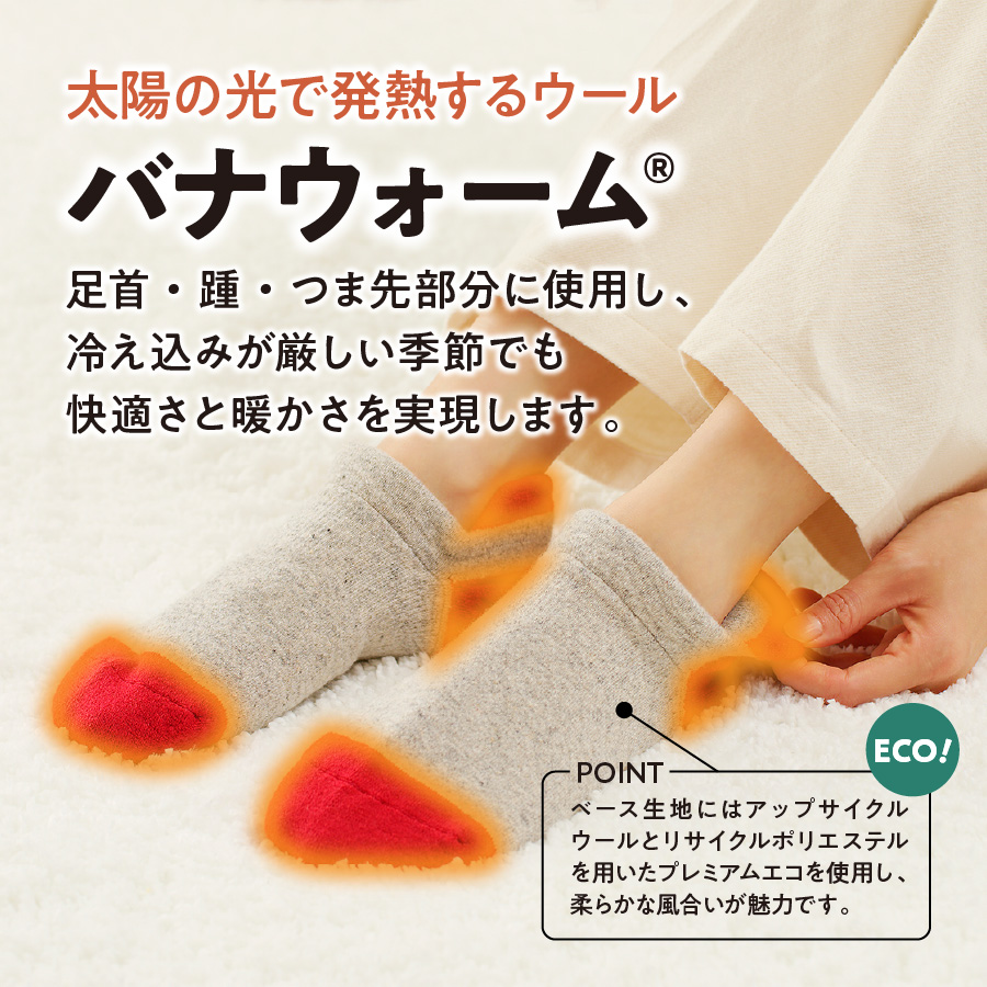 光吸収発熱ウール「ウォームファーム ルームソックス」（グリジオマスタード）