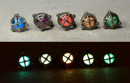 Steampunk スチームパンク 船舶ライト ピアス 【オレンジ】