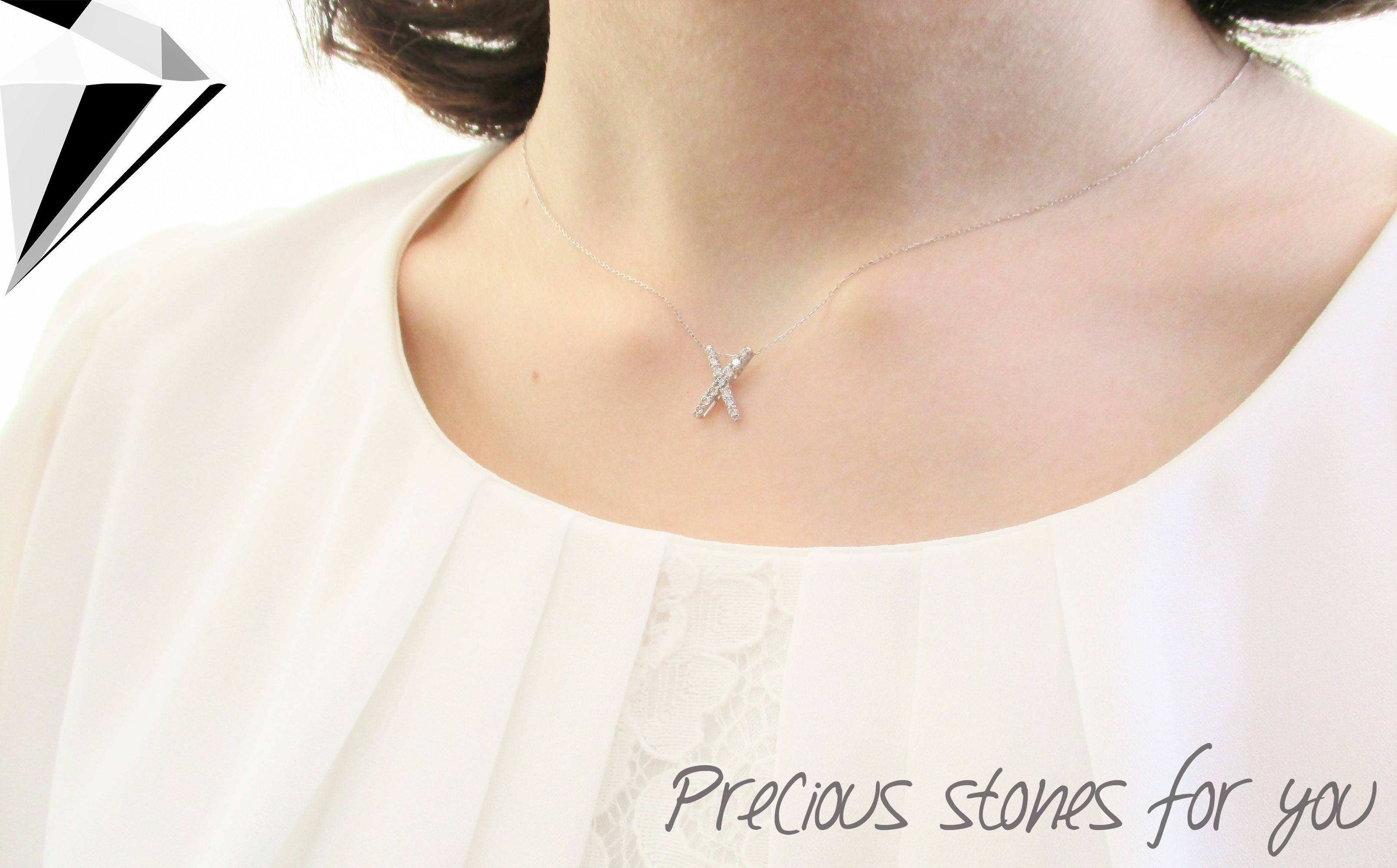 Xスタイルダイヤモンドペンダント 【K18ホワイトゴールド】 MJ093　【ジュエリー ネックレス】