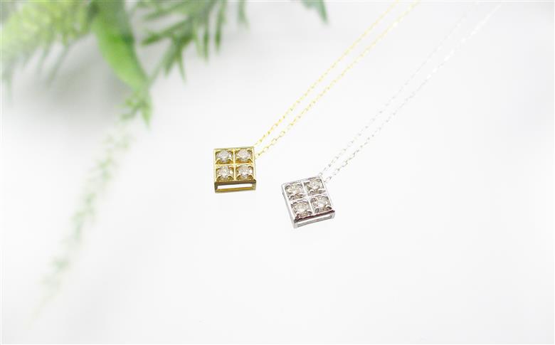 スクエアダイヤモンドペンダント 【K18イエローゴールド】 MJ098　【ジュエリー ネックレス】 K18イエローゴールド