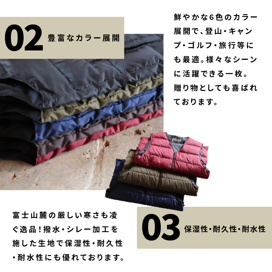 高品質 ダウンベスト（薄手）880フィルパワー メンズ 日本製 Mind 羽毛 Mサイズ ネイビー ネイビー Mサイズ