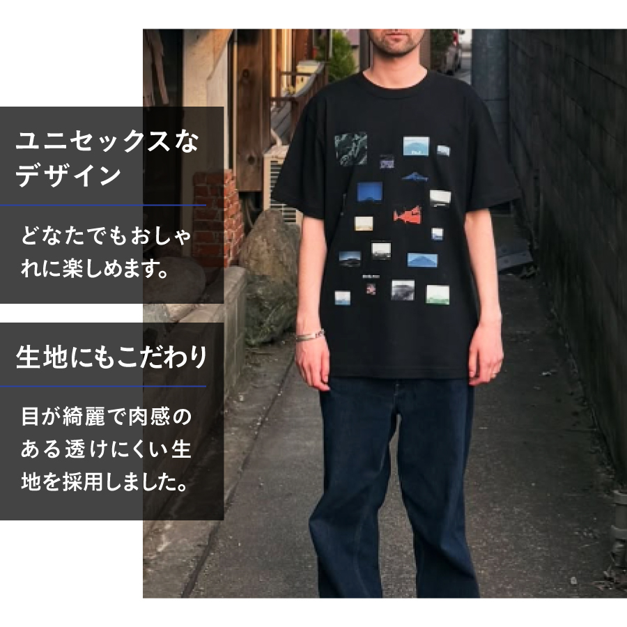 Tシャツ 半袖 BLACK Ｌサイズ 「OvO Fuji Photo Tee」 ユニセックス カジュアル