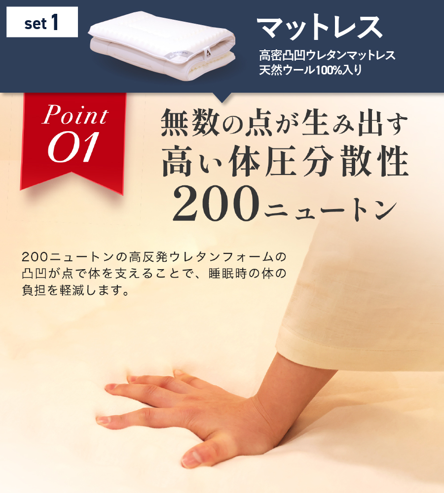 【快眠寝具セット】軽量羽毛布団＋高反発三つ折りマットレス　（シングル）