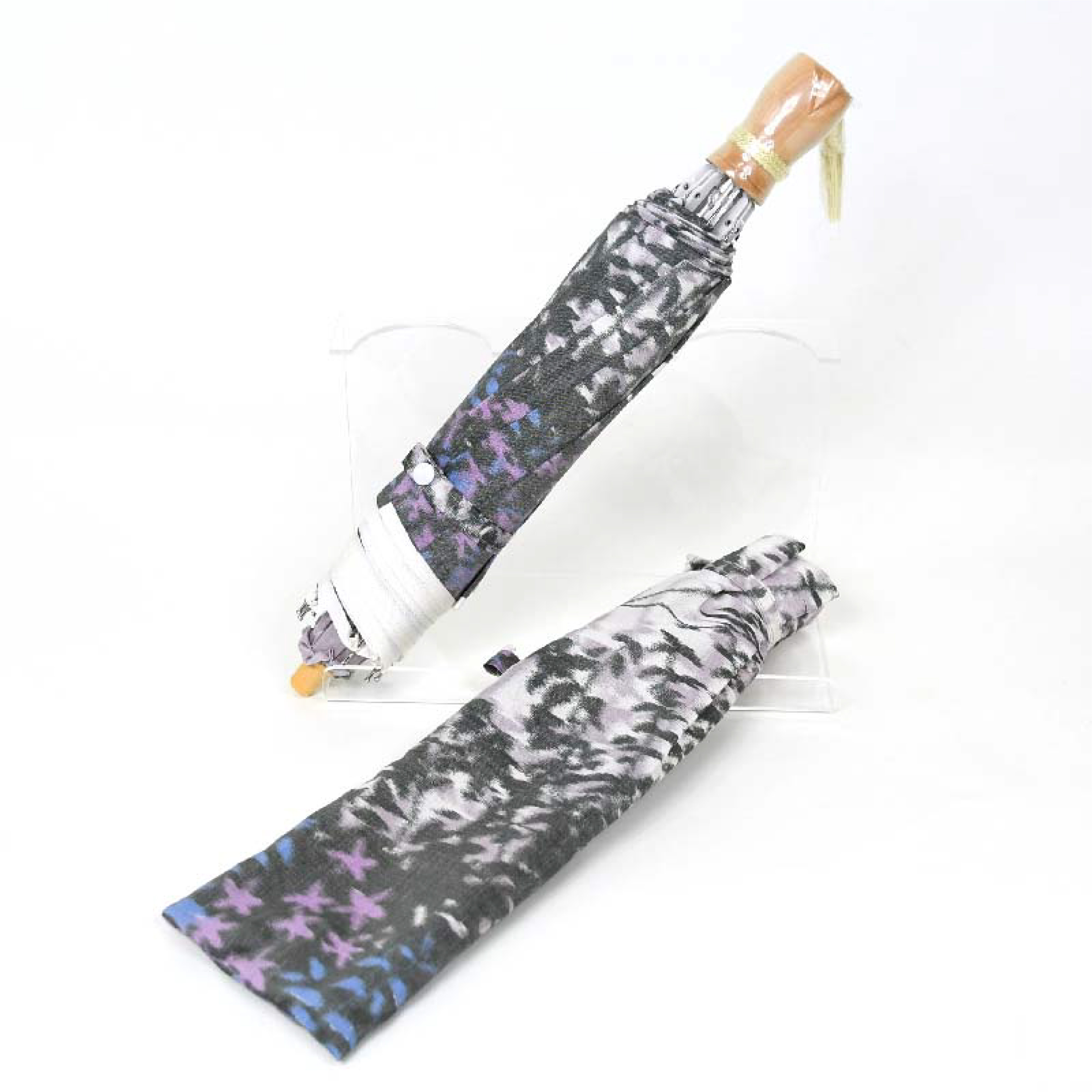 森林（藤紫）折りたたみ日傘　ほぐし織り