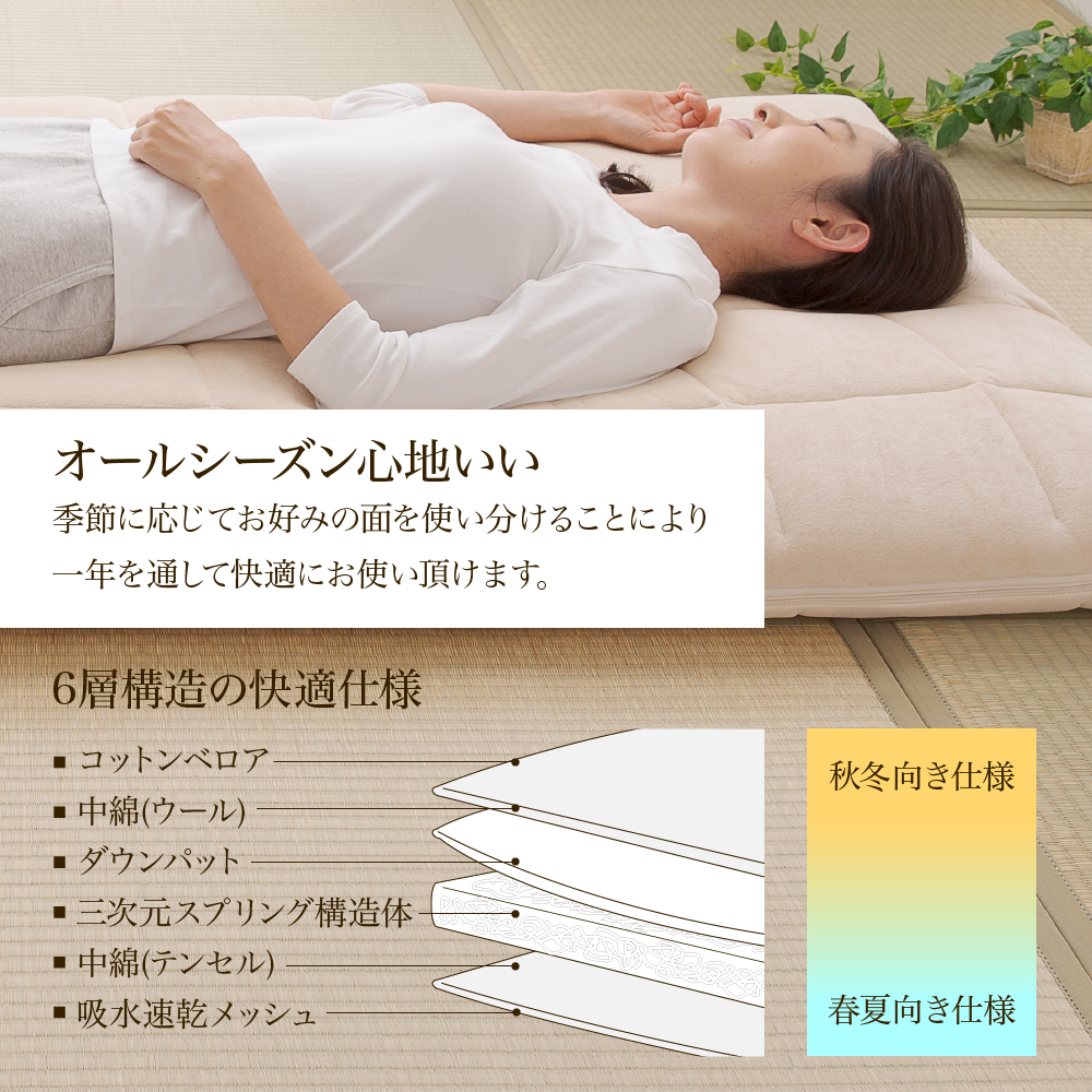 【甲州羽毛ふとん】高反発洗えるダウンエアー敷きふとんプレミアム（シングル）