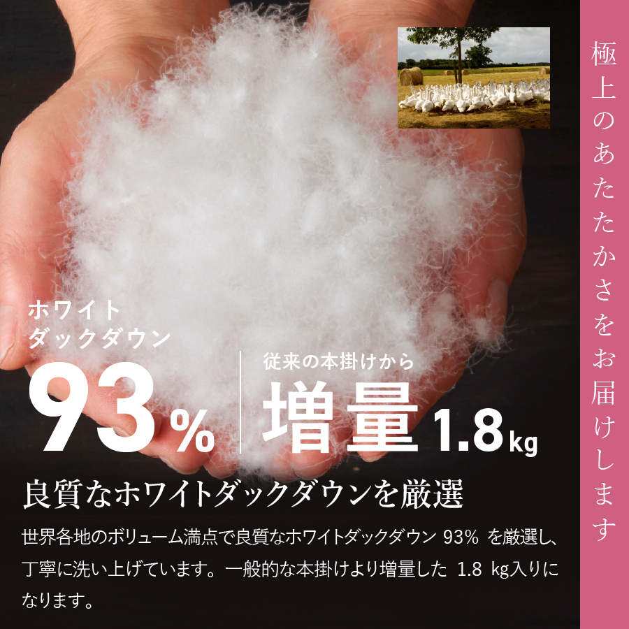 【数量限定！緊急支援品　訳あり】甲州羽毛ふとん　本掛けふとんロイヤルダウン93%増量1.8kg（ダブル/お任せ柄）