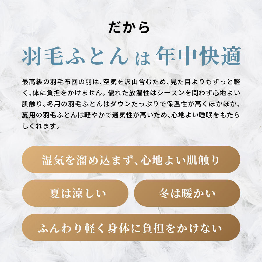 【抗ウイルス・抗菌加工】羽毛合掛けふとんホワイトグース90%(ダブル)【創業100年】