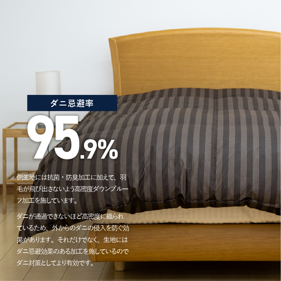 【ダニ忌避率95.9%】本掛け二層式キルトの羽毛布団　ディープブラウン（セミダブル）