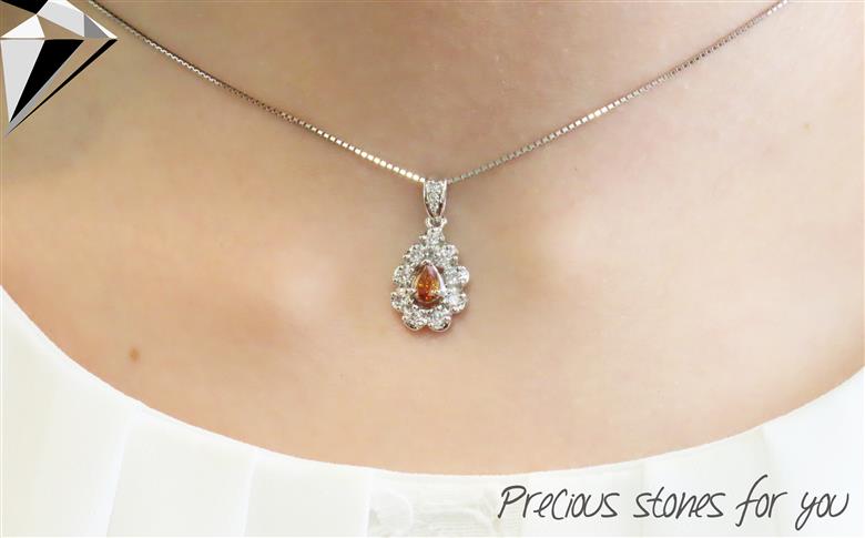 ノンヒート 天然オレンジダイヤモンド ペンダント プラチナ 鑑別書付き　【ジュエリー ネックレス】