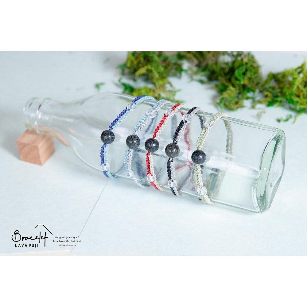 富士山溶岩ブレスレット（ワックスコード）【2色ミックス】【スカイブルー/グレー】～Lava Fuji Bracelet～
