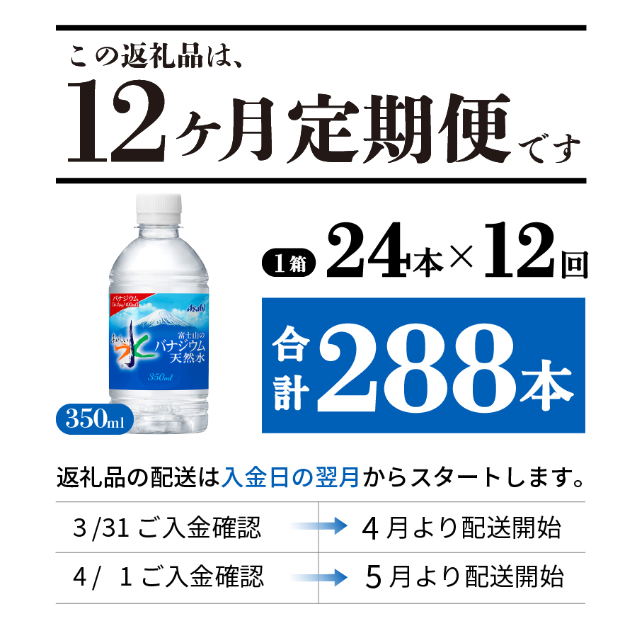 【12か月お届け】富士山のバナジウム天然水 PET350ml×1箱(24本入り)