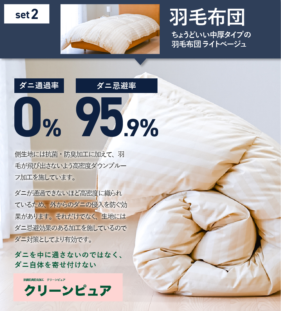 【快眠寝具セット】軽量羽毛布団＋高反発三つ折りマットレス　（シングル）