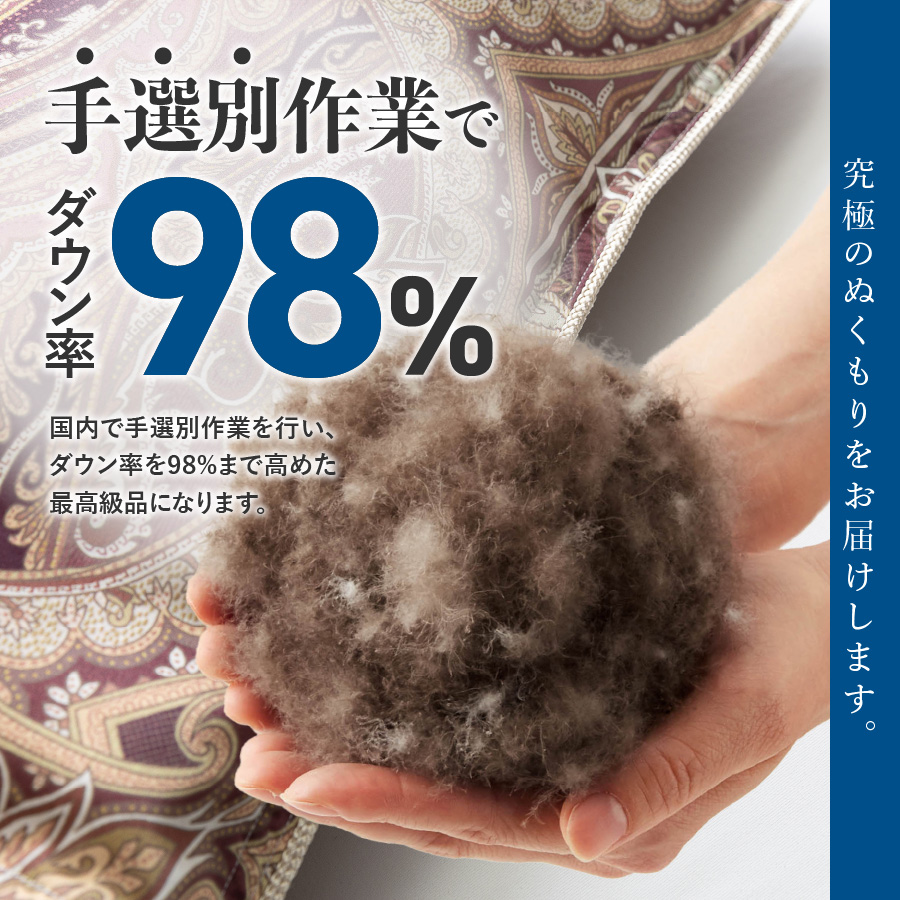 【甲州羽毛ふとん】増量本掛けシルクプリント手選別アイダーダウン（シングル） ブルー系