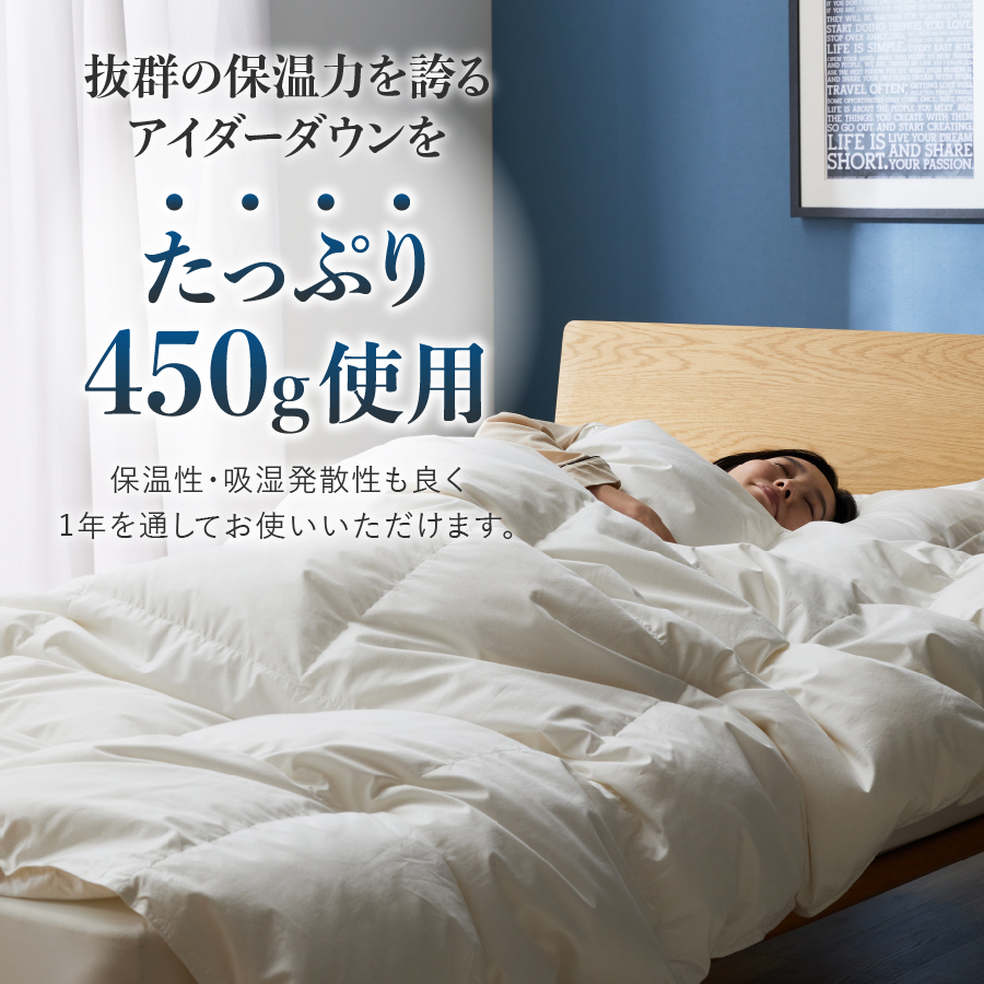 【甲州羽毛肌掛けふとん】銀の糸×アイダーダウン95％ (セミダブル / アイボリー) お任せカバー付き