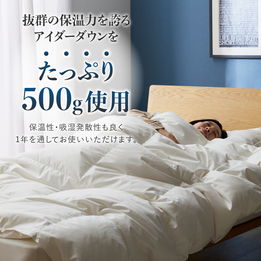 【甲州羽毛肌掛けふとん】銀の糸×アイダーダウン95％ (ダブル / アイボリー) お任せカバー付き