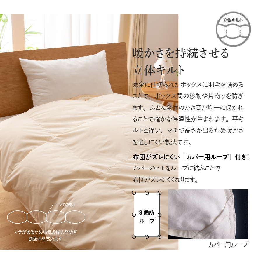 【甲州羽毛ふとん】ロイヤルグース93%抗菌・抗ウイルス加工羽毛肌掛けふとん（ダブル/ホワイト）