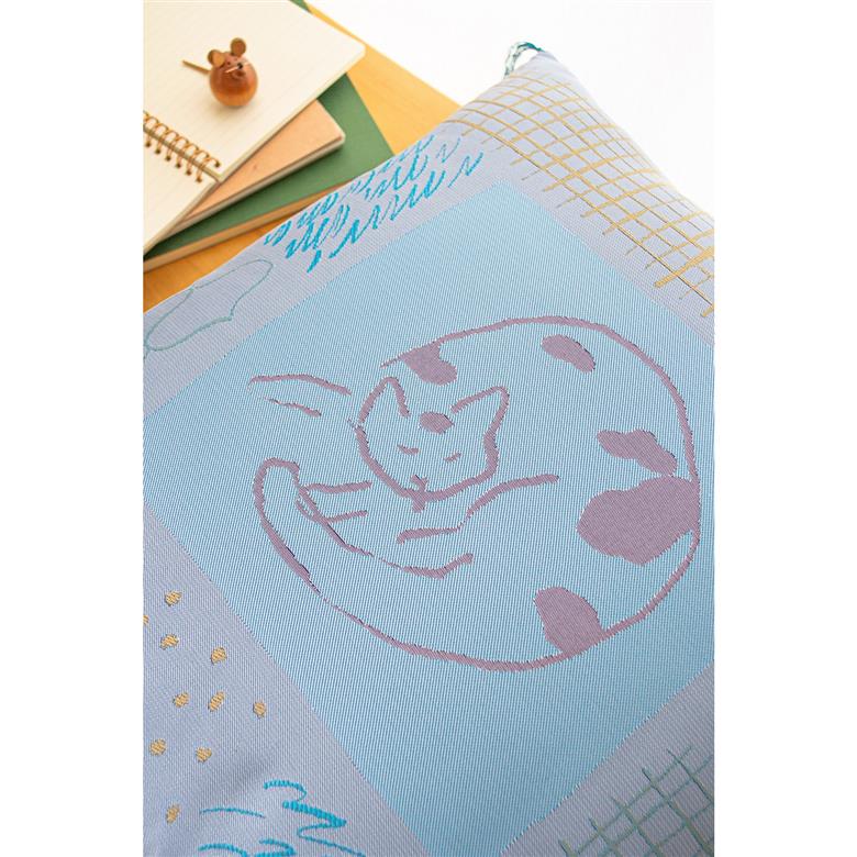 ギュッとしてホッとする小さなザブトン　ひるねのねこシリーズ　まる丸ねこ（ブルー）