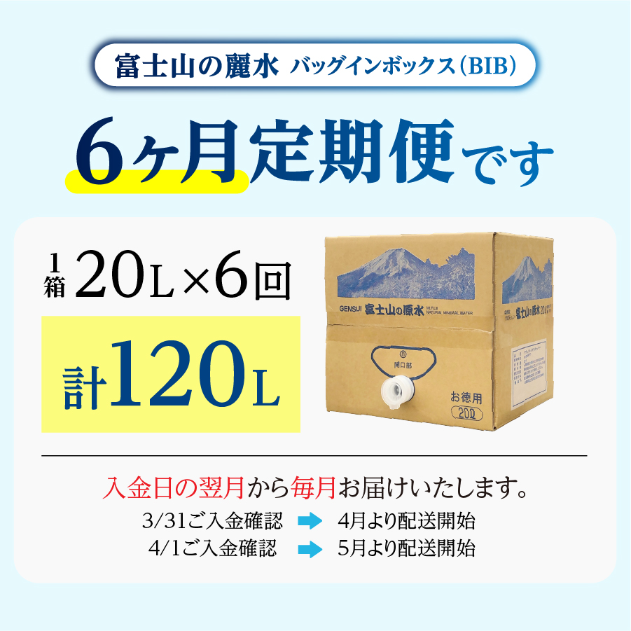 【6か月お届け】バナジウム天然水定期便 富士山の原水 20L BIB