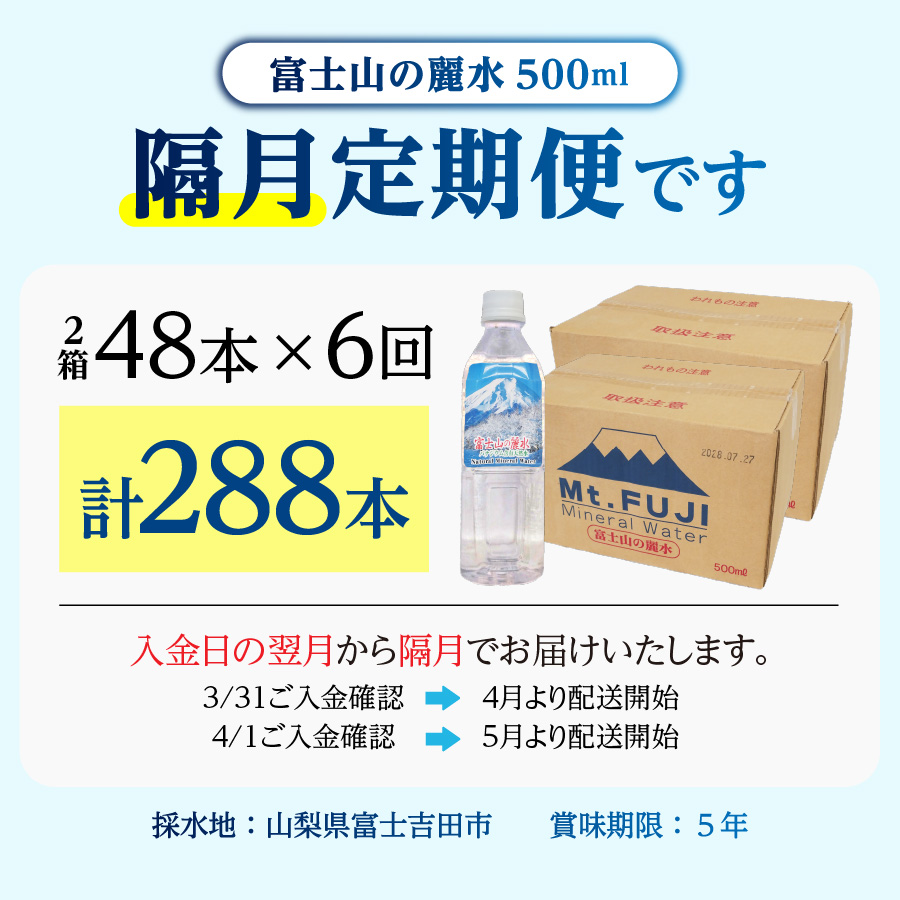 【年6回・隔月お届け】富士山の麗水 500ml 48本