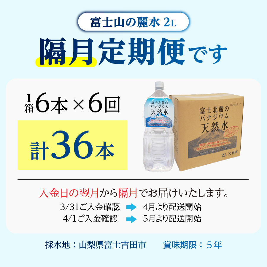 【年6回・隔月お届け】富士北麓のバナジウム天然水 2L 6本