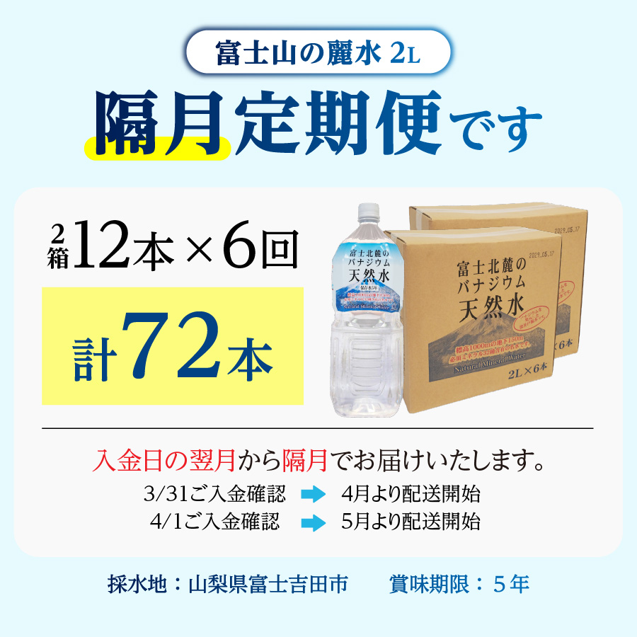 【年6回・隔月お届け】富士北麓のバナジウム天然水 2L 12本