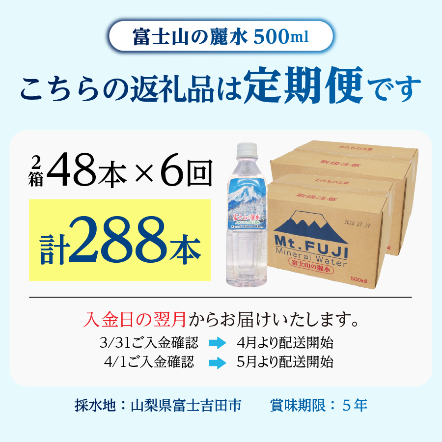 【6か月お届け】富士山の麗水 500ml 48本