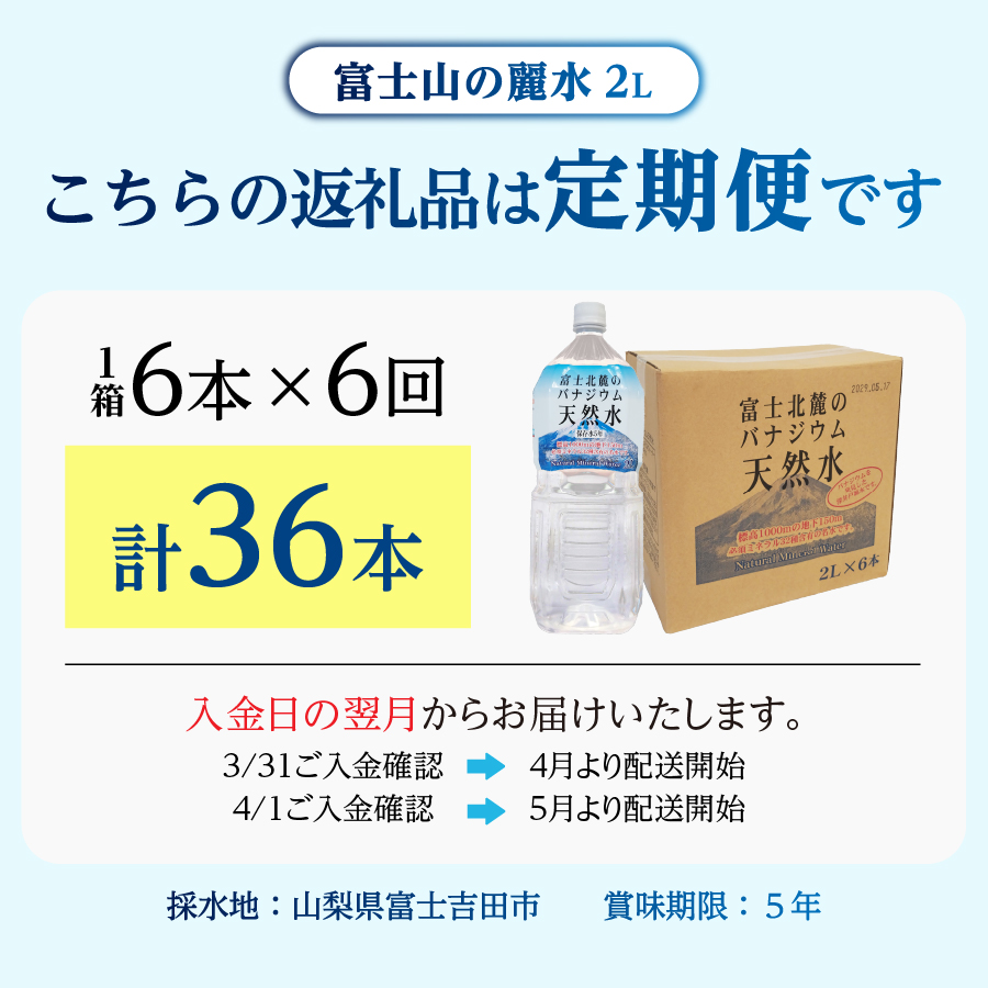 【6か月お届け】富士北麓のバナジウム天然水 2L 6本