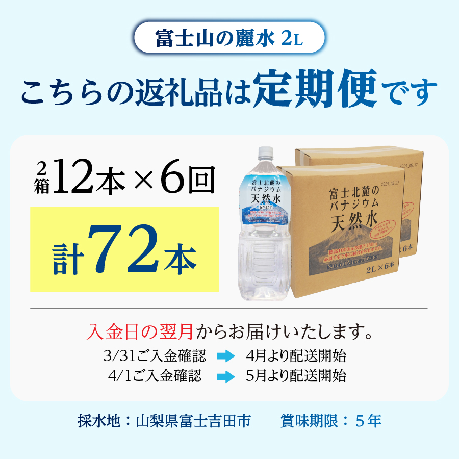 【6か月お届け】富士北麓のバナジウム天然水 2L 12本