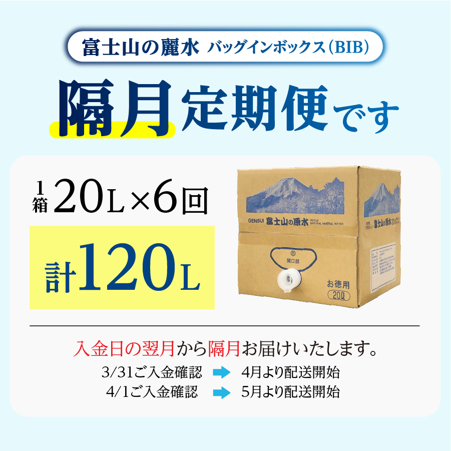 【年6回・隔月お届け】バナジウム天然水定期便 富士山の原水 20L BIB