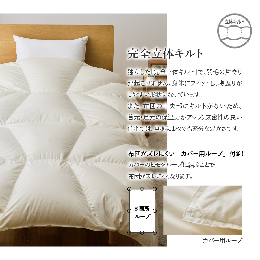 【甲州羽毛ふとん】コインランドリーで洗える超軽量羽毛本掛けふとんシングル（アイボリー）