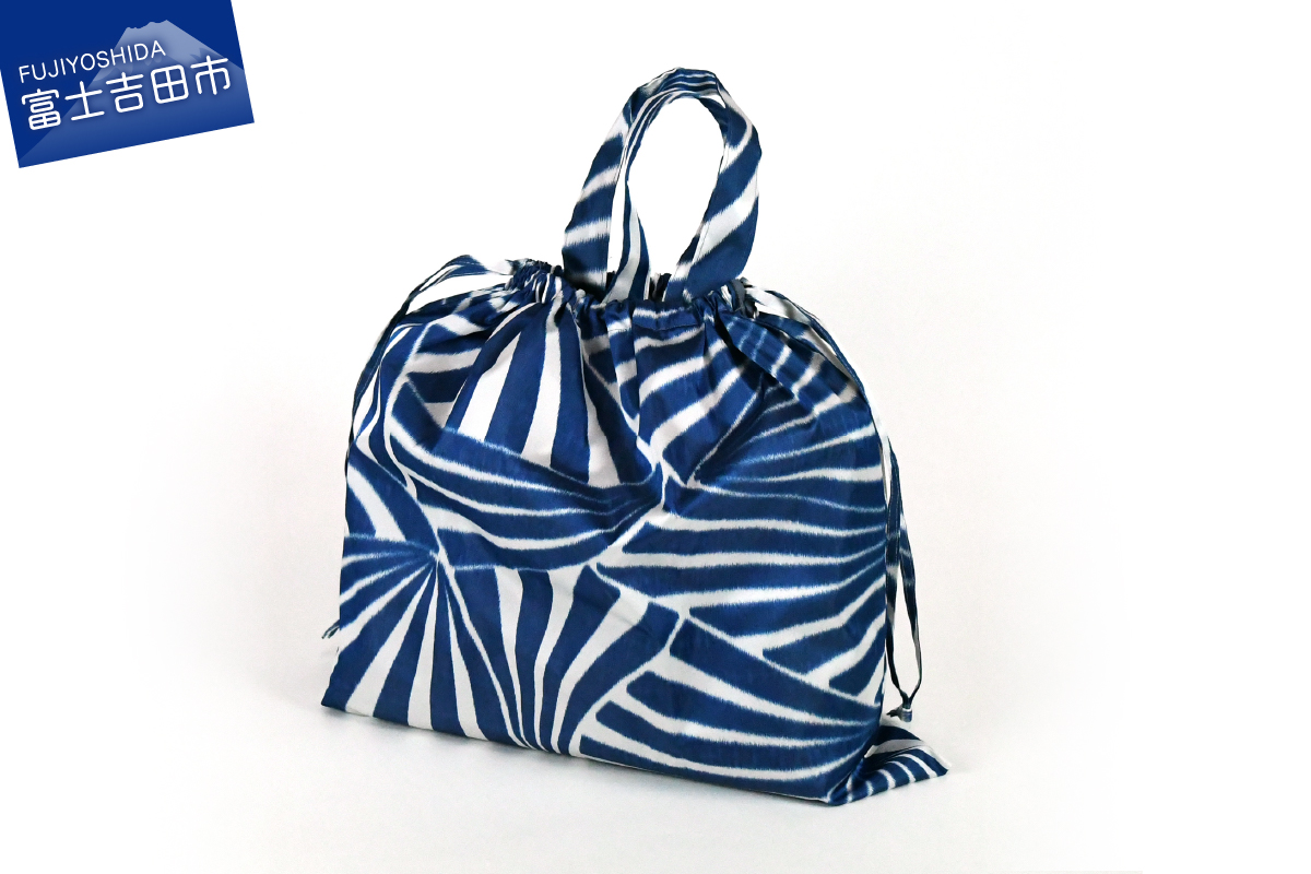 【2way レインバッグ】傘生地で作ったエコバッグ(カラビナ付)　てまり(青)