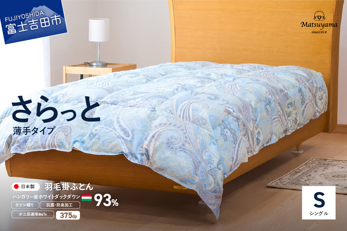 【ダニ忌避率84％】さらっと薄手タイプの羽毛布団　藍白色