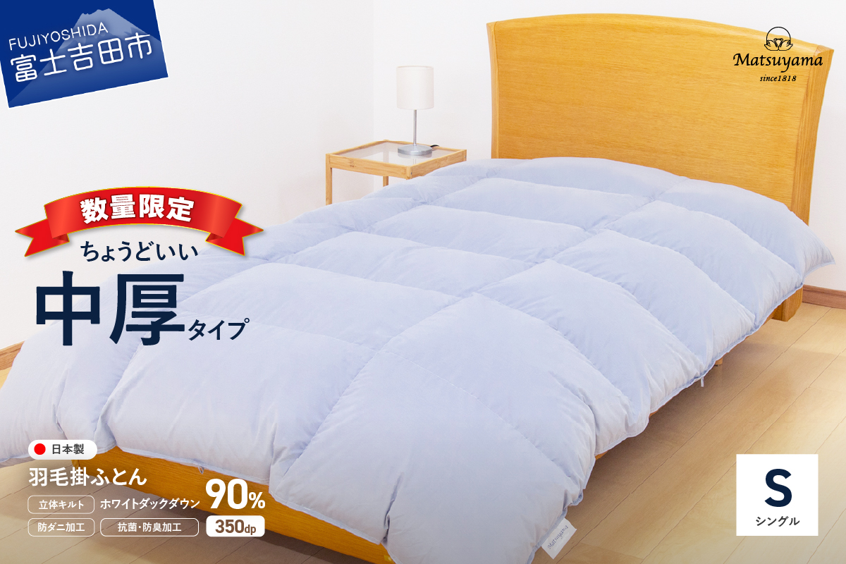 【数量限定】ちょうどいい中厚タイプの羽毛布団 ライトグレー シングル 羽毛量0.8㎏ 掛け布団 秋冬用 冬用 中厚（羽毛量 0.8㎏）