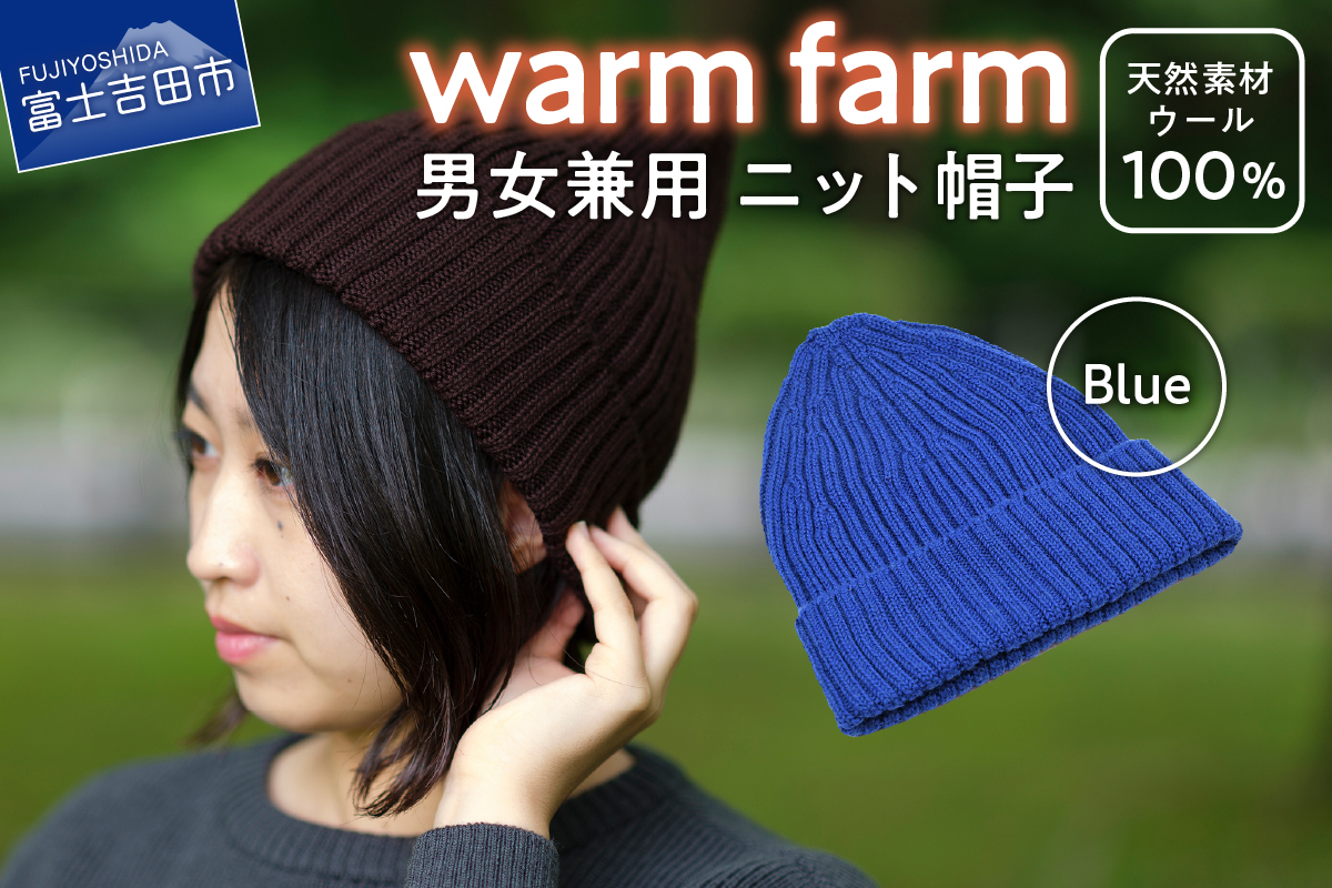 光吸収発熱ウール「ウォームファーム　ニット帽子」ブルー